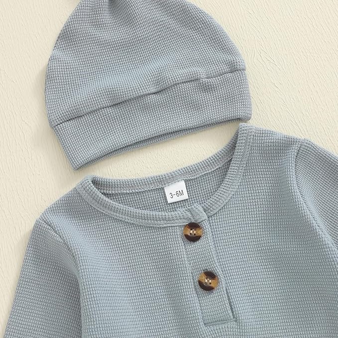 Newborn Knit Romper Hat 2 Pieces Button Up Footed Jumpsuit Baby Boy Clothes Photography Coming Home Outfit