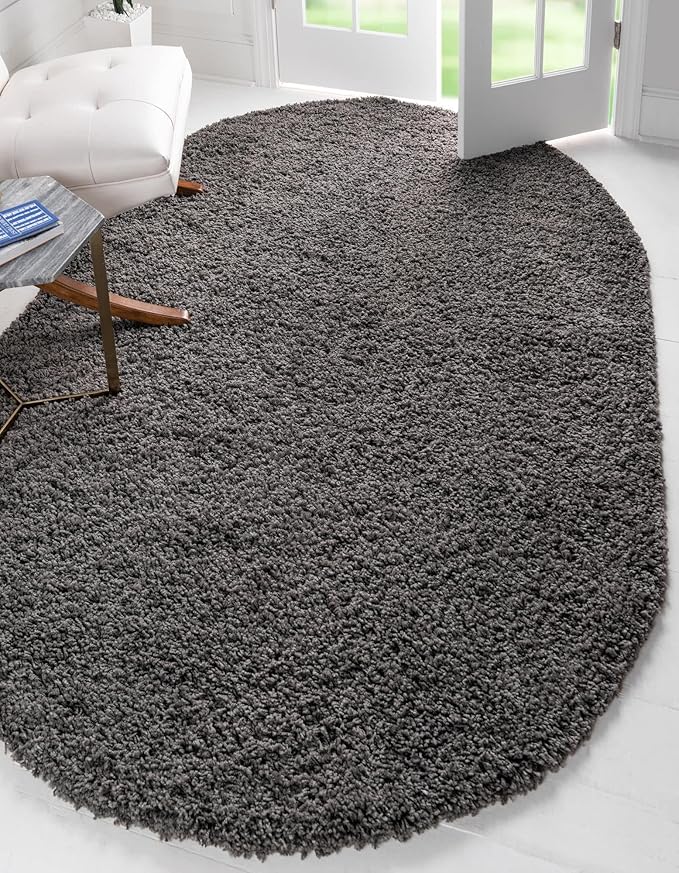 Unique Loom Solid Shag Collection Area Rug (3' 3" x 5' 3" Oval, Graphite Gray)