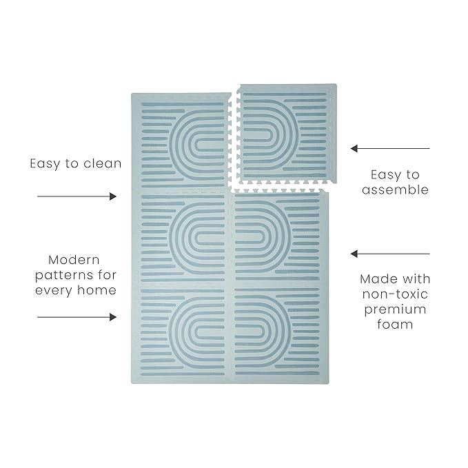 Toddlekind Playmat - Premium Foam Playmat, 4 x 6 feet, 6 Tile Extra Thick Foam Floor Puzzle Mat for Babies/Toddlers Stylish, Non-Toxic, Odorless. Perfect for Tummy Time, Crawling, and Play. Ideal for Nursery and Playroom. 0m+ (Blue)