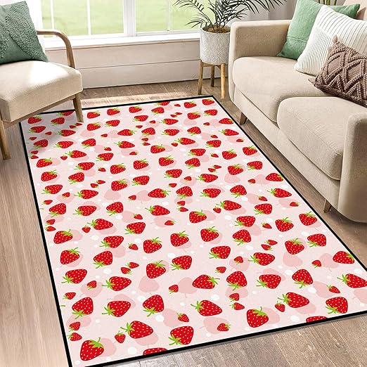 Strawberry Rug Kwaii Pink Area Rugs for Bedroom Dorm Living Room Cute Throw Rug Floor Mat Pad Doormat Carpet, 3' x 5'(90 x 160cm)