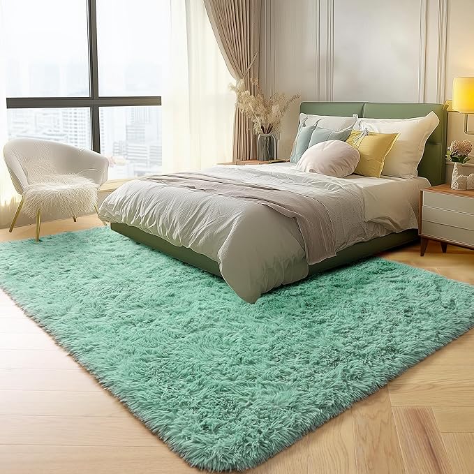 ONASAR Sage Green Area Rugs for Bedroom Living Room, 4x6 Fluffy Cute Indoor Bedside Floor Rug, Washable Ultra Soft Plush Fuzzy Shaggy Carpets for Nursery Kids Girls Boys Teen Dorm Playroom Home Decor