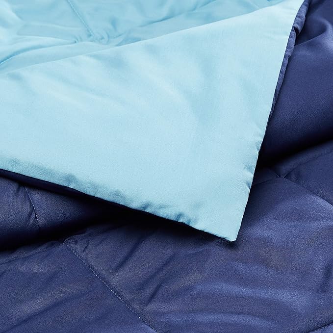 Amazon Basics Comforter Blanket Full/Queen, Reversible Lightweight Microfiber All Season Blanket, Navy/Sky Blue