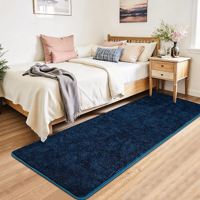 Chicrug 2x6 Minimalist Washable Runner Rugs for Bedroom Hallway, Modern Soft Memory Foam Rug for Kids Nursery, Low Plie Indoor Runner Carpet for Dorm Kitchen Bedside Living Room Decor, Navy Blue