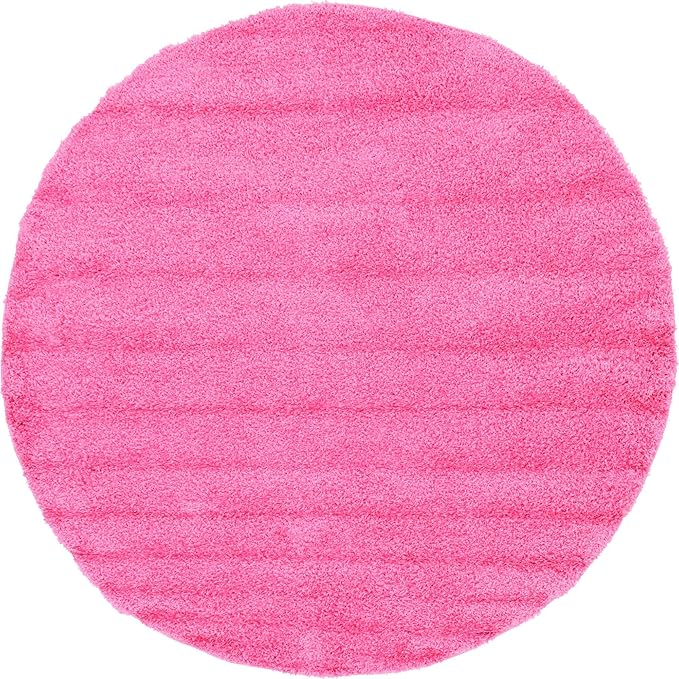 Unique Loom Solid Shag Collection Area Rug (8' Round, Taffy Pink)