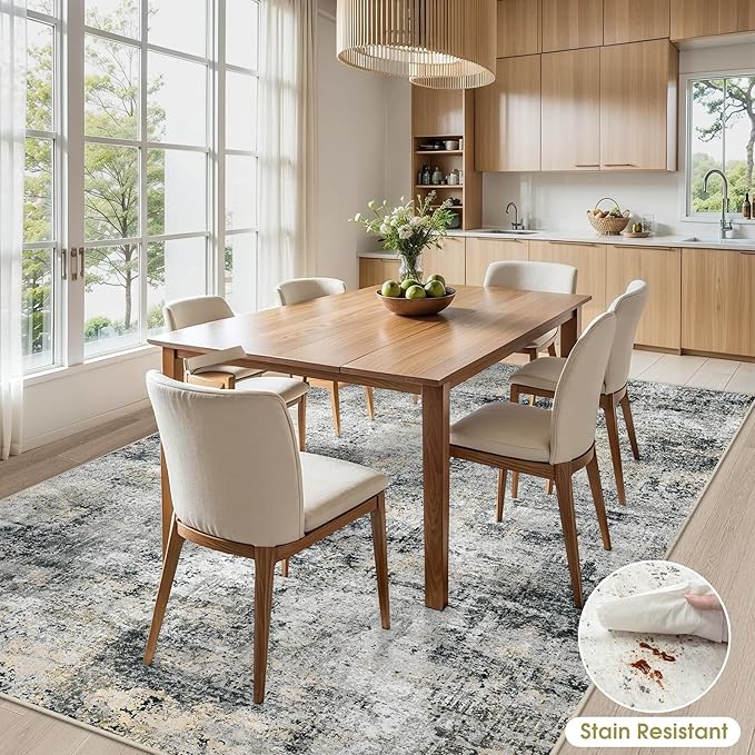 Area Rug Living Room Rugs: 5x7 Washable Rug with Anti-Slip Backing Non-Shedding Stain-Resistant Foldable Modern Abstract Carpet for Bedroom Dining Room Nursery Hallway Home Office Black Grey Brown