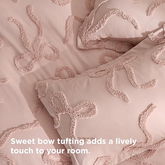 Bedsure Boho Duvet Cover Queen Size - Rose Pink Tufted Boho Bedding, Farmhouse Shabby Chic Embroidery Bedding for All Seasons, 3 Pieces, 1 Soft Jacquard Queen Comforter Cover and 2 Pillow Shams