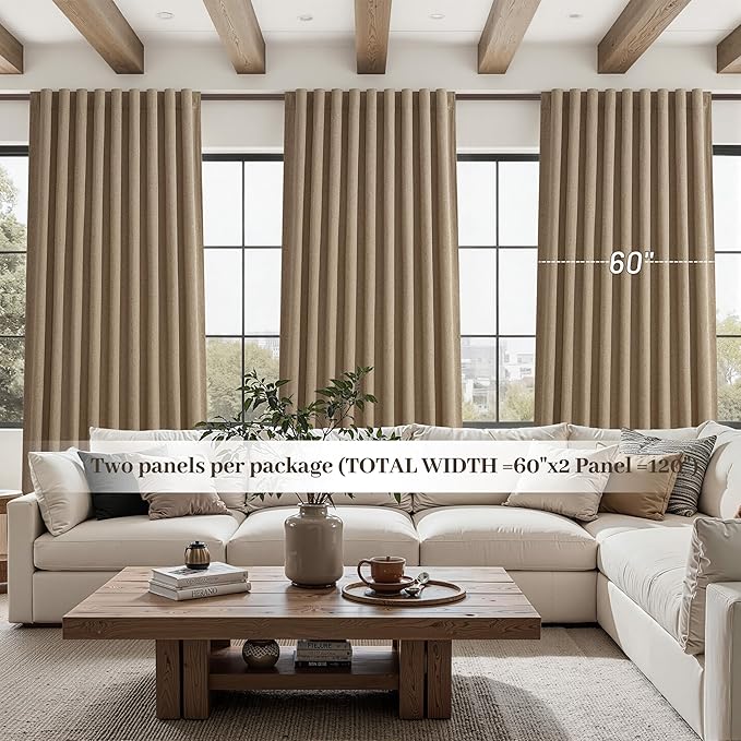 Rust Brown Blackout Curtains 60 Inches Extra Wide Linen 84 Inch Length for Living Room, Pleated Farmhouse Bedroom Chocolate Thermal Drapes for Winter Thick Large Window 60"W x 84"L 2 Panels