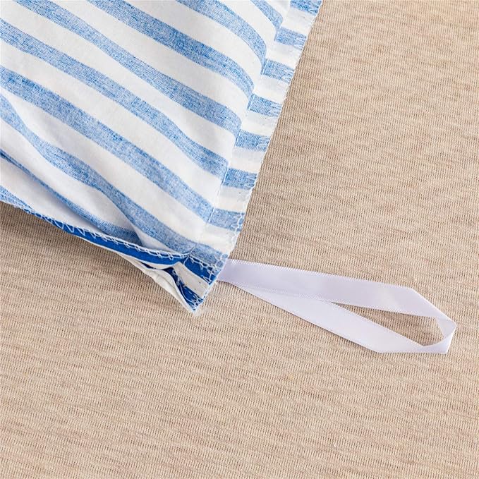 JELLYMONI 100% Natural Cotton 3pcs Striped Duvet Cover Sets,White Duvet Cover with Blue Stripes Pattern Printed Comforter Cover,with Zipper Closure & Corner Ties(Full Size)