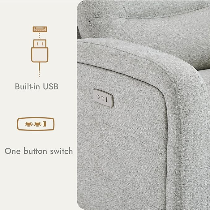 Watson & Whitely Swivel Power Recliner Glider Rocker, Small Recliner with Charging Port for Living Room, Fabric in Dove Grey
