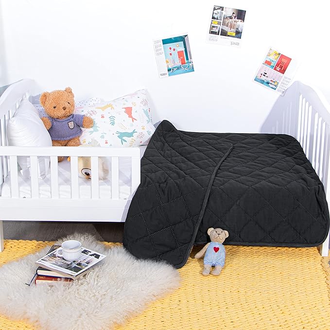 Down Alternative Toddler Comforter 39x47, Lightweight Warm Solid Color Baby Crib Quilted Blanket for Boys Girls, Black