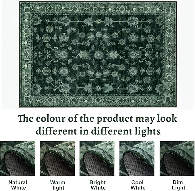 Tangsoo 8x10 Green Large Area Rug for Living Room, Non Slip Machine Washable Rug for Bedroom, Boho Distressed Vintage Floral Rugs, Soft Indoor Floor Carpet Mat for Office Nature Forest Farmhouse Decor