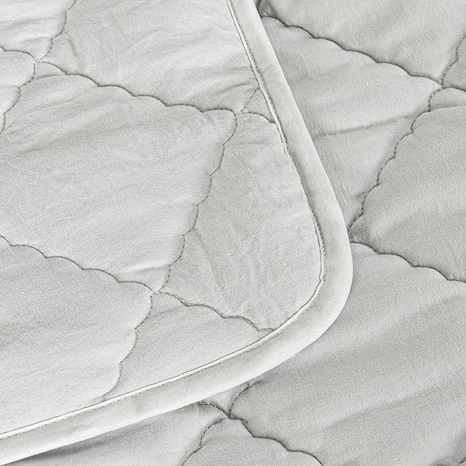 FLXXIE Machine Washable Microfiber Down Alternative Toddler Comforter, Super Soft and Lightweight Kids Crib Quilted Blanket for Stroller, Travel, 39x47 Inches, Light Grey