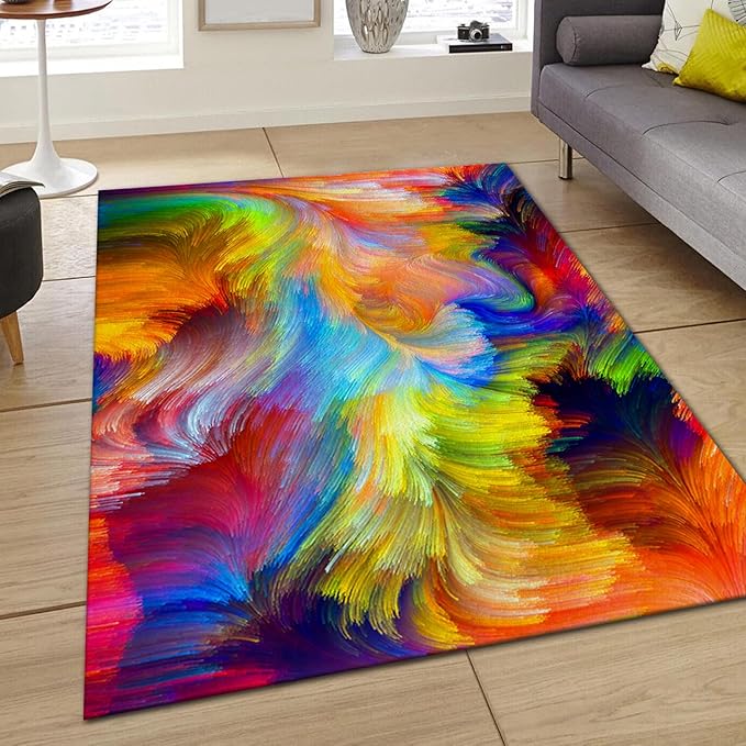 Abstract Ink Area Rugs4x6ft Modern Style Art Multicolor Paint Background Rug,Colorful Aurora Color Swirl Watercolor Wave Mats,Home Decor Machine Washable Carpet