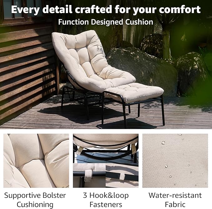 NATURAL EXPRESSIONS Lounge Chair Outdoor with Ottoman, 2-Piece Gentle Rocking Chaise Lounge Set, 4.7" Olefin Cushion & Sturdy Frame, Glider Rocking Chair for Indoor Outdoor Use