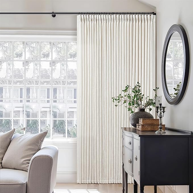 Natural Linen Pinch Pleated Curtains 120 Inches Long for Living Room Pleated Drapes Hooks Back Tab Thick Linen Textured Boho Farmhouse Cream Ivory Birch Extra Long 120 Inch Curtain for Dining Bedroom