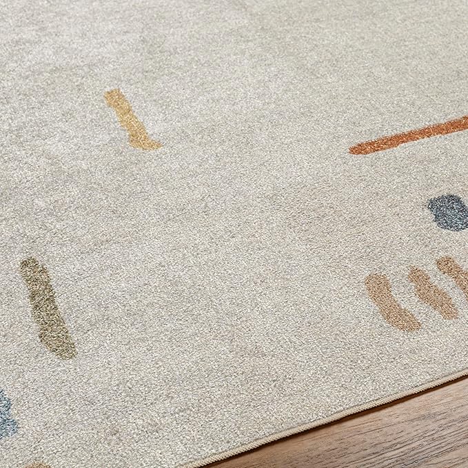 Mark&Day Washable Rugs, 5x7 Elbing Modern Beige Area Rug, Orange Blue Yellow Carpet for Living Room, Bedroom or Kitchen (5'3" x 7', Machine Washable)