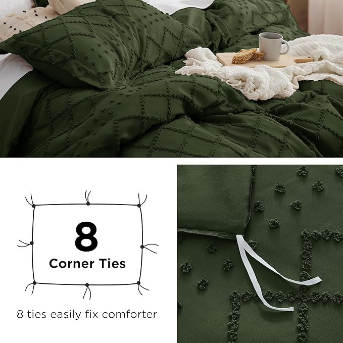 Bedsure Boho Duvet Cover King Size - Dark Green Breathable & Soft Boho Bedding, Machine Washable Comforter Cover for All Seasons, Includes 1 Duvet Cover 104"x90" with 2 Pillow Shams & Zipper Closure