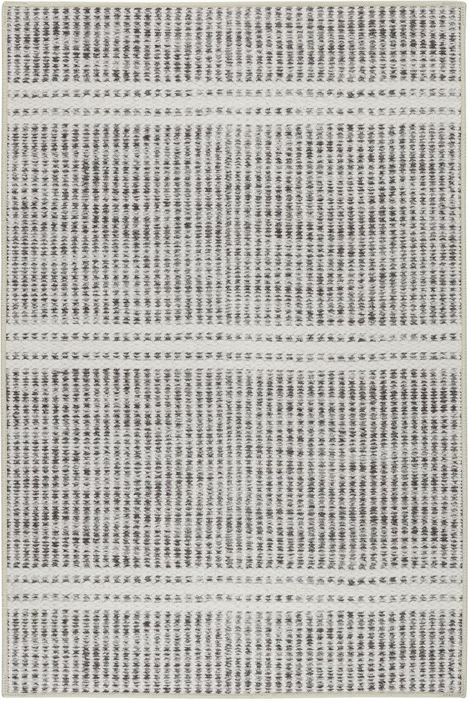 Dash and Albert Malta Grey Machine Washable Area Rug - 3' x 5' Grey Stripe Washable Accent Rug - Durable, High Traffic Areas Kitchen, Mudroom, Hallways