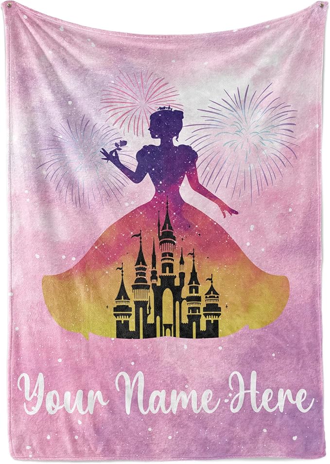 Personalized Princess Blanket for Girls - Ships Next Day, USA Made, Warm, Cozy, Soft Throw for Travel - Pink Room Decor - Plush Fleece or Sherpa Blanket with Custom Name (Fleece - 30x40)