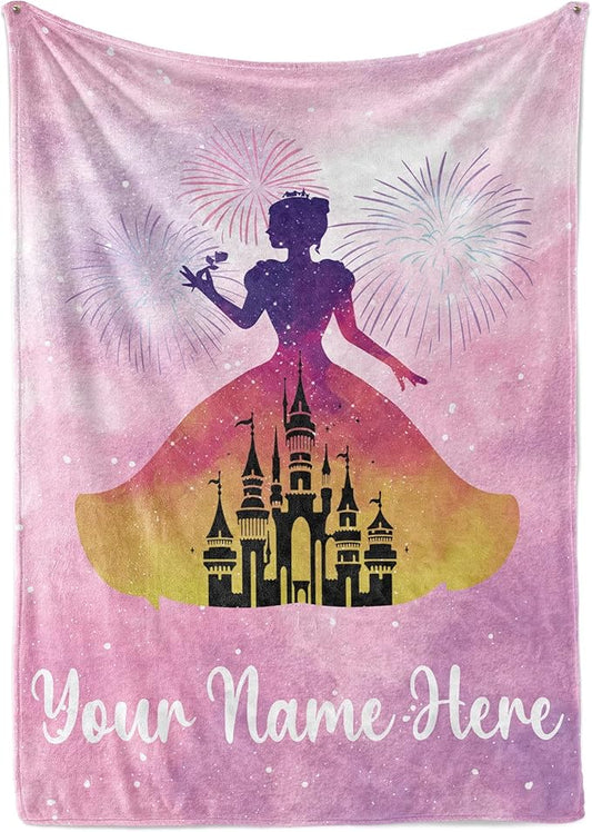 Personalized Princess Blanket for Girls - Ships Next Day, USA Made, Warm, Cozy, Soft Throw for Travel - Pink Room Decor - Plush Fleece or Sherpa Blanket with Custom Name (Fleece - 30x40)