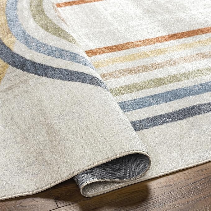 Mark&Day Washable Rugs, 8x10 Eliot Modern Beige Area Rug, Beige Orange Blue Carpet for Living Room, Bedroom or Kitchen (7'10" x 10'2", Machine Washable)