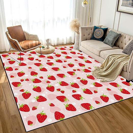 Strawberry Rug Kwaii Pink Area Rugs for Bedroom Dorm Living Room Cute Throw Rug Floor Mat Pad Doormat Carpet, 5' x 7'(150 x 210cm)