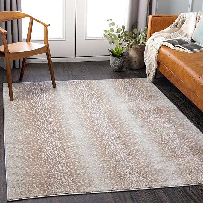 Livabliss Area Rugs - 7x9 Pablo Modern Antelope Print Camel Brown Area Rug for Living Room Bedroom - Animal Theme Non-Shedding Stain Resistant Carpet for Kitchen, Office (6'7" x 9')