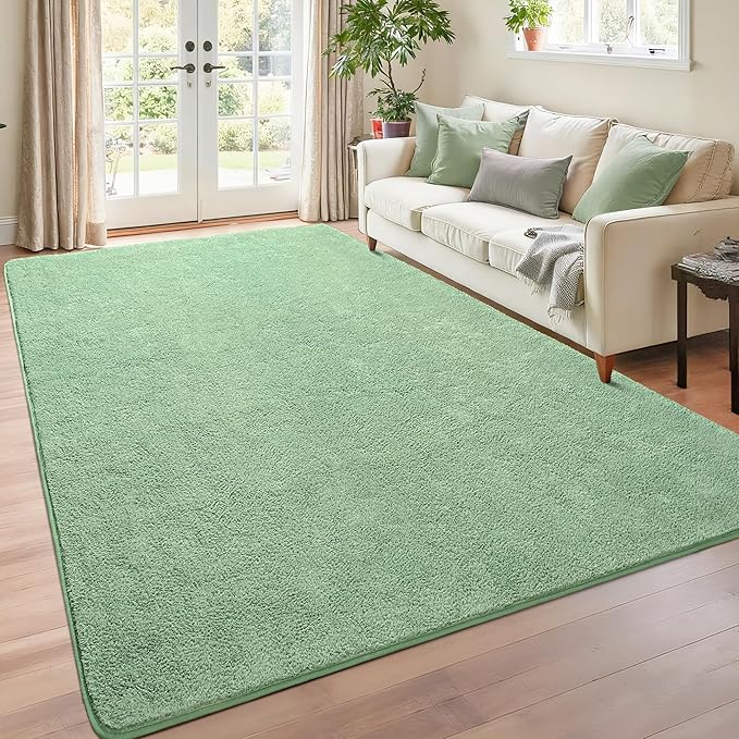 Chicrug 4x6 Minimalist Washable Area Rugs for Bedroom Living Room Classroom, Modern Soft Memory Foam Rug for Kids Nursery, Low Plie Indoor Carpet for Dorm Dining Office Bedside Room Decor, Sage Green
