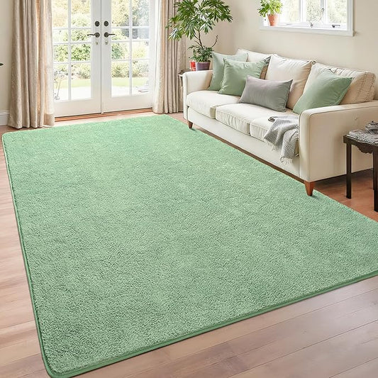 Chicrug 4x6 Minimalist Washable Area Rugs for Bedroom Living Room Classroom, Modern Soft Memory Foam Rug for Kids Nursery, Low Plie Indoor Carpet for Dorm Dining Office Bedside Room Decor, Sage Green