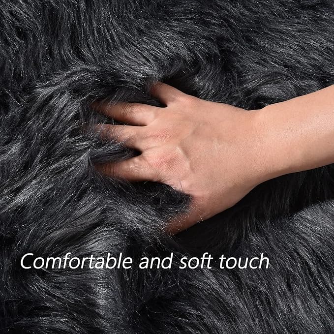 Latepis Living Room Rugs 6x9 Faux Sheepskin Fur Dark Grey Rug for Bedroom Fuzzy Fluffy Rug for Sofa Floor Entertainment Room Luxury Home Decor