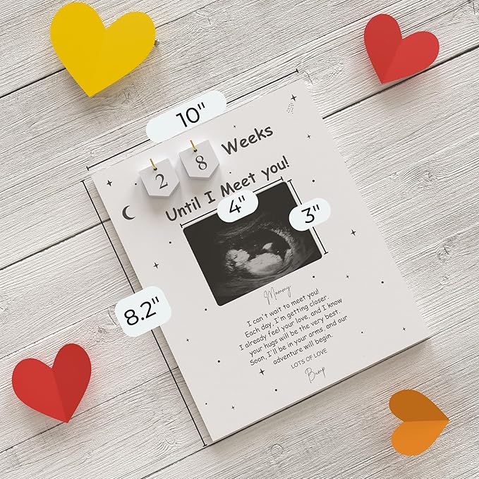Sonogram Picture Frame Countdown Weeks - Baby Shower Welcome Sign - Standard 4"x3" Ultrasound Photo - Pregnancy Announcements Ideas - Gender Reveal Gifts - New Mom Expecting Parents to Be Keepsake