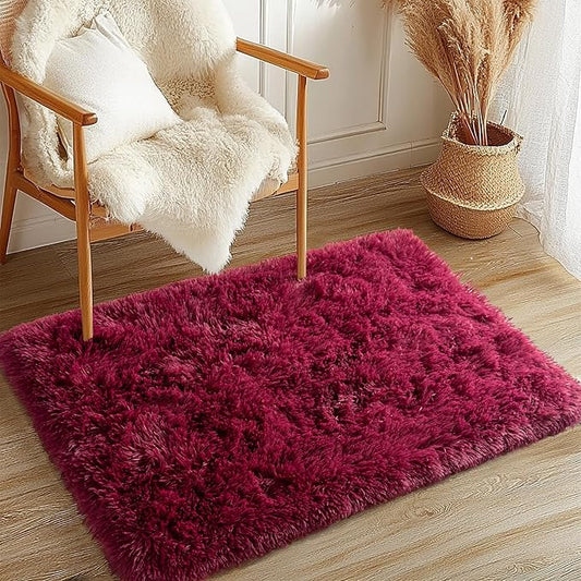 2x4 Rug - Non-Slip Runner for Living Room - Height Pile 1.4" Plush Rug - Throw Rugs Carpet for Bedroom - Burgundy