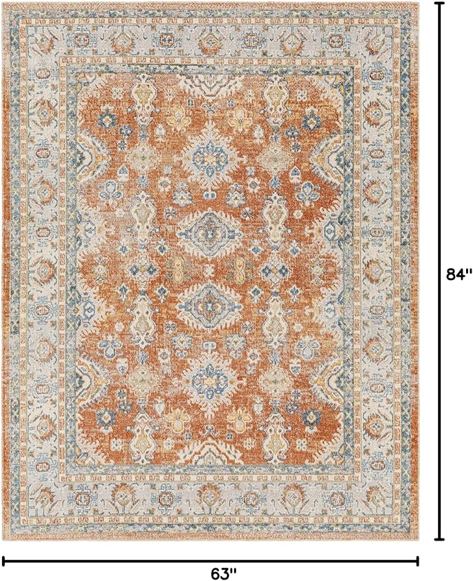 Mark&Day Washable Rugs, 5x7 Emporia Traditional Burnt Orange Area Rug, Orange Blue Beige Carpet for Living Room, Bedroom or Kitchen (5'3" x 7', Machine Washable)