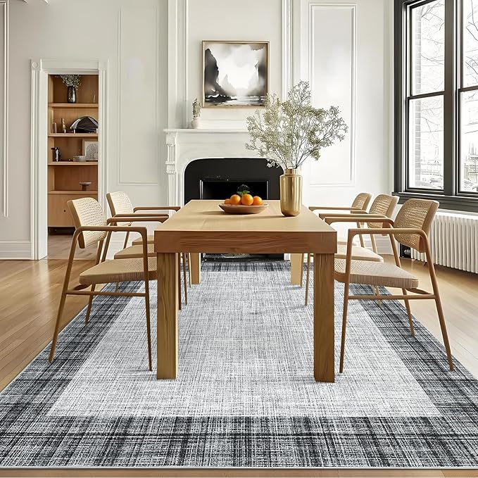 COZYLOOM Washable Area Rug 5x7 Stain Resistant Non-Slip Carpet Vintage Abstract Rug Plush Carpet for Living Room, Bedroom, Family Room, Nursery, Playroom（Grey）