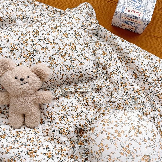 BuLuTu Soft Cotton Muslin Kids Toddler Pillowcases Hibiscus Flowers Pattern, Shabby Chic Floral Nursery Pillow Case 14"x20" for Boys Girls, Durable Pillow Cover Ruffle Edges Travel Pillow Cases