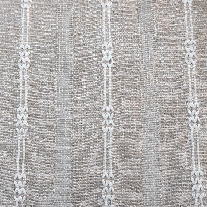 Deeprove Boho Curtains 84 Inches Long for Bedroom, Taupe Cotton Linen White Stripes Embroidery Chic Hollow Geometric, Semi Blackout Window Vintage Drape Tassels, 1 Panel W52 x L84