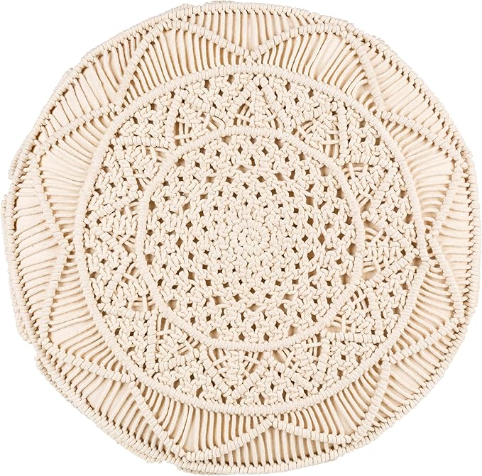 Mark&Day Pouf Ottoman, Oulu Cream Round Pouf Foot Rest Furniture Piece for Living Room, Bedroom and Boho Home Decor (16"x20"x20")
