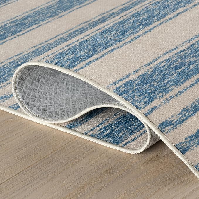 Dash & Albert Vion Blue Machine Washable Rug, Runner-2.5 X 8 Feet, Blue/Grey Stripe Pattern