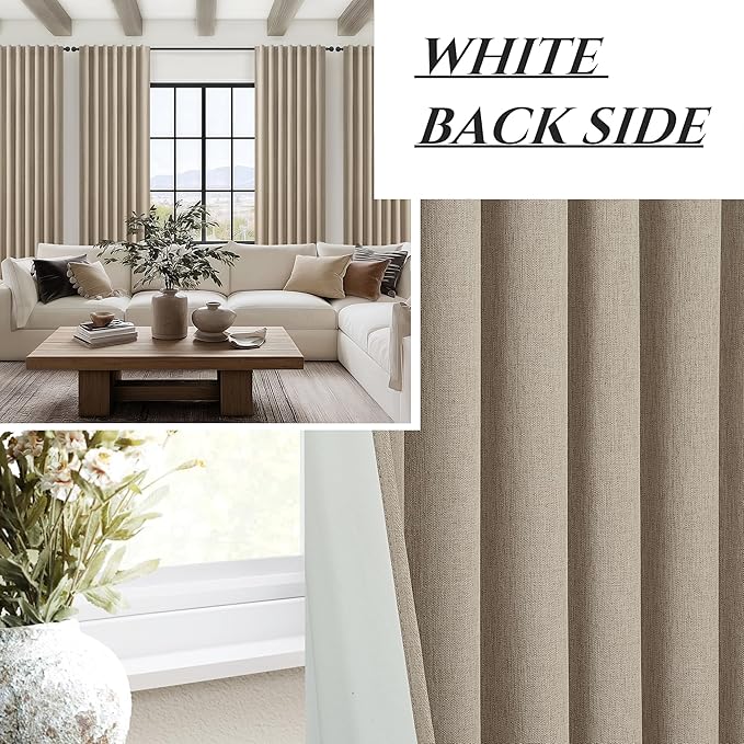 GreyBeige Modern Neutral 90 Inch Blackout Sliding Glass Door Curtains Light and Draft Blocking Drapes for Living Room Traverse Ring Top Back Tab Heavy Duty Lined Linen Burg Cottagecore Nursery 2 Pack