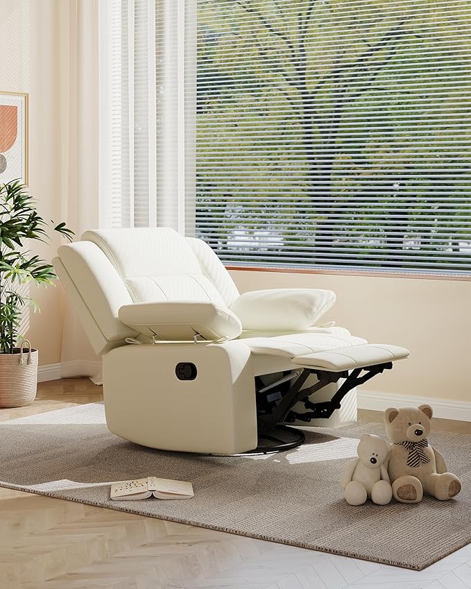 AILEEKISS Rocking Chair Nursery Swivel Recliner Glider Chair with Adjustable Armrests,Headrest Rocker Nursing Chair for Breastfeeding Comfy Upholstered Living Room Reclining Chairs(Beige)