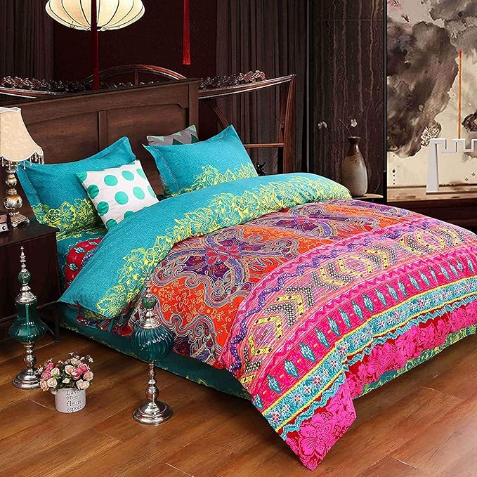 Dodou Boho Style Bedding Set Boho Duvet Cover Set Bohemian Bedding Set 3psc (King)