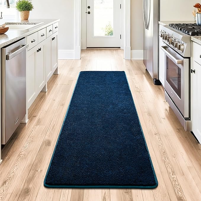 Chicrug 2x6 Minimalist Washable Runner Rugs for Bedroom Hallway, Modern Soft Memory Foam Rug for Kids Nursery, Low Plie Indoor Runner Carpet for Dorm Kitchen Bedside Living Room Decor, Navy Blue