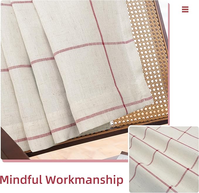 DriftAway 2 Panels 100% Blackout Windowpane Plaid Linen Curtains Double Layer Drapes for Bedroom 90 Inches Long Farmhouse Thermal Insulated 3.25 Inch Rod Pocket Back Tab for Living Room Red