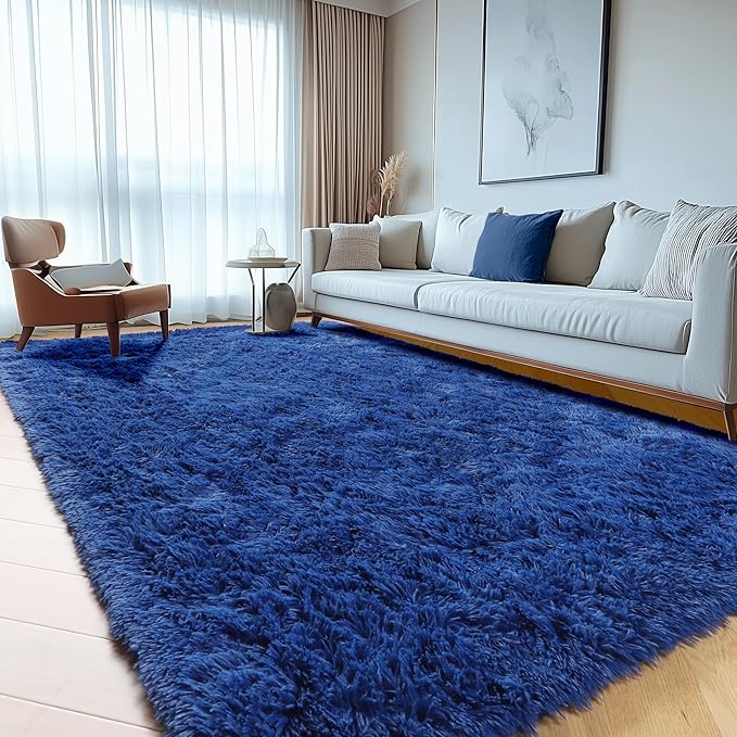 ONASAR Navy Blue 6x9 Area Rugs for Living Room Bedroom, Washable Large Fluffy Bedside Throw Rug, Soft Plush Shaggy Fuzzy Floor Carpet for Nursery Kids Girls Boys Teen Dorm Home Office Decor Aesthetic