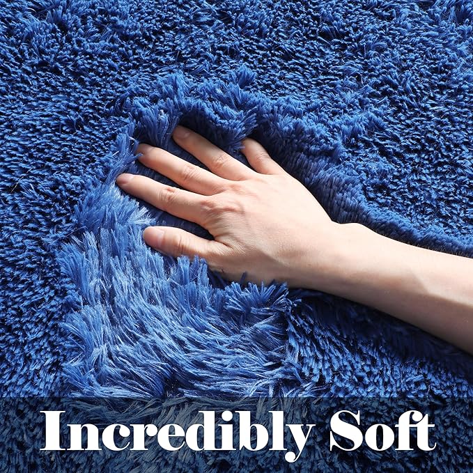 ONASAR Navy Blue Area Rugs for Living Room Bedroom, 5x8 Fluffy Bedside Rug, Washable Soft Plush Fuzzy Shaggy Indoor Floor Carpets for Nursery Kids Boys Girls Men Teen Playroom Home Decor Aesthetic