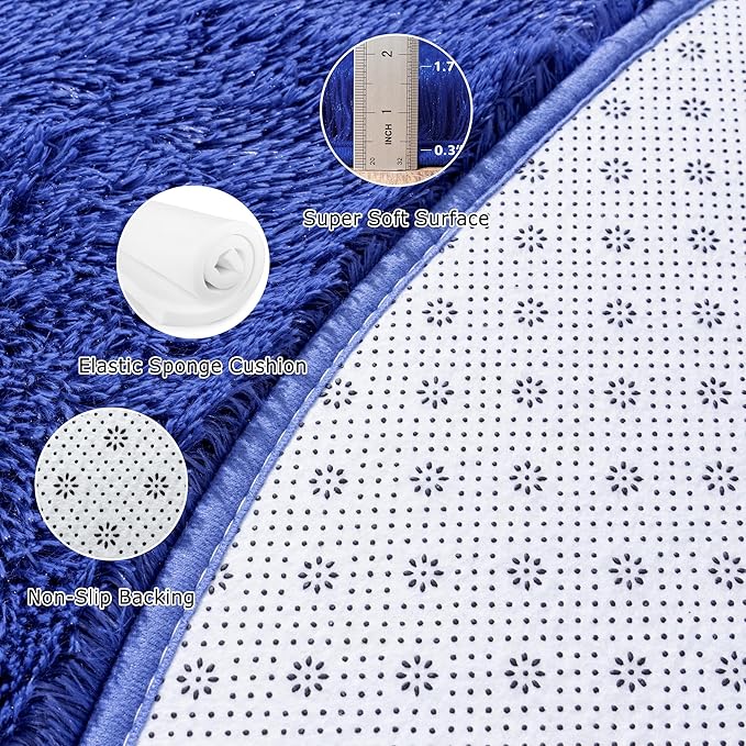 Round Fluffy Circle Rug - 6FT Navy Blue Super Soft Shaggy Plush Furry Carpet for Kids & Teens Room