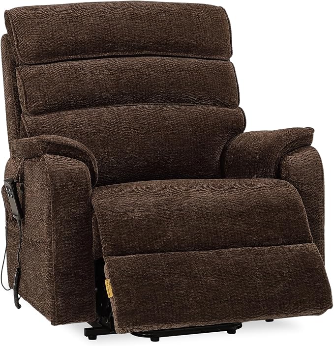DYNOX 500lbs Big Man Lift Chair, Extra Large Wide Oversized Tri-Motor Power Lift Recliner for Elderly with Heat & Massage (9398, Chenille, Brown)