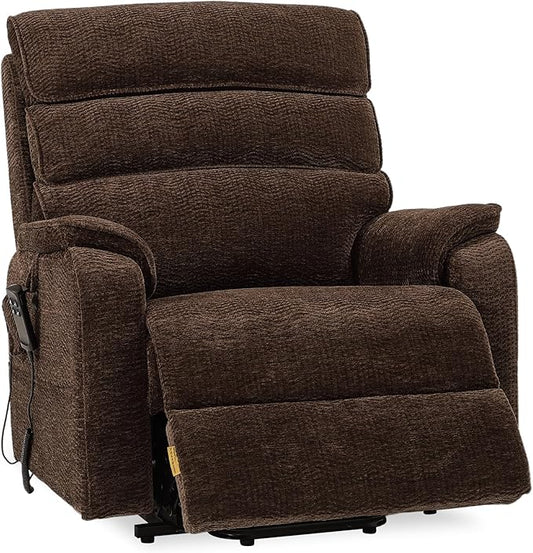 DYNOX 500lbs Big Man Lift Chair, Extra Large Wide Oversized Tri-Motor Power Lift Recliner for Elderly with Heat & Massage (9398, Chenille, Brown)