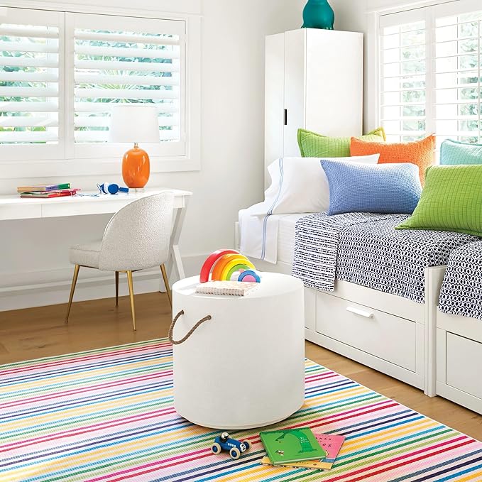 Dash and Albert Rainbow Machine Washable Area Rug - 5' x 8' Multicolor Stripe Washable Accent Rug - Durable, High Traffic Areas Kitchen, Mudroom, Hallways