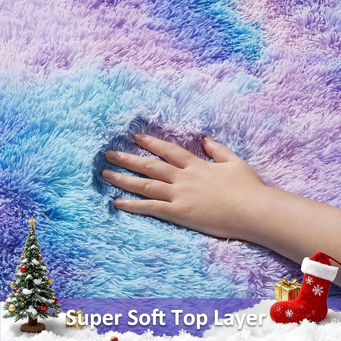 Ophanie Rainbow Purple Mermaid Rugs for Living Room 5x8, Kids Fluffy Shag Fuzzy Plush Soft Carpets, Floor Shaggy Area Rugs for Bedroom, Carpet for Kids Girls Dorm Nursery Home Decor Aesthetic